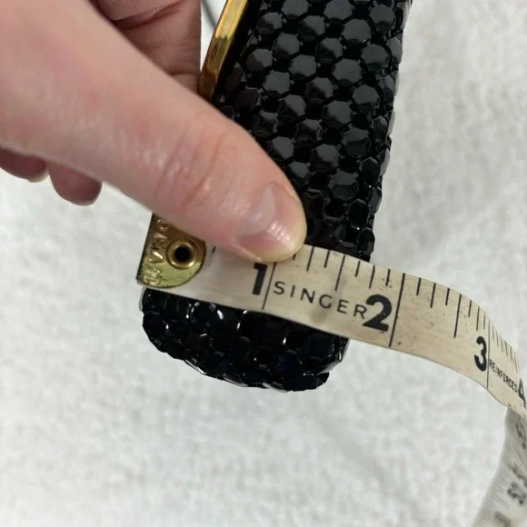 Vintage Metal Mesh Crossbody Bag Black Gold Trim Evening Clutch Glam Retro - Picture 12 of 12